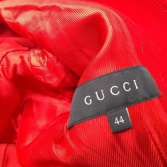 Gucci Red Dress Coat Women Gold Button Down 100% Wool Size 44 Excellent Shape - Picture 11 of 16